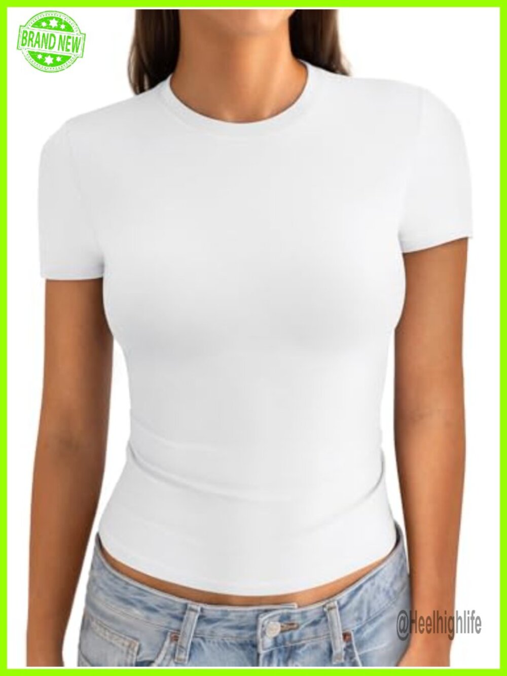 Womens Cotton Crew Neck Short Sleeve Fitted Crop Top Y2K Summer Tee